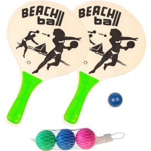Houten beachball set groen met extra balletjes - Beachballsets