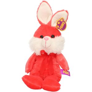 Paashaas/haas/konijn knuffel dier - zachte pluche - rood - cadeau - 32 cm - met strikje - Knuffel bosdieren