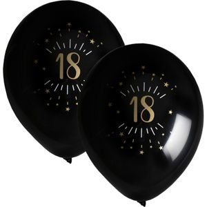Verjaardag leeftijd ballonnen 18 jaar - 16x - zwart/goud - 23 cm - Feestartikelen/versieringen - Ballonnen