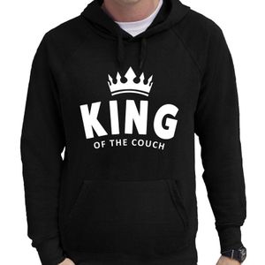 King of the couch fun tekst bankhanger hoodie voor heren zwart - Feesttruien