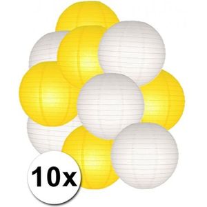 Gele en witte feest lampionnen 10x - Feestlampionnen