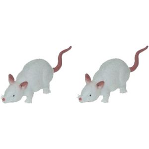Set van 2x stuks witte rubberen nep/namaak dieren rat 11 cm - Fopartikelen