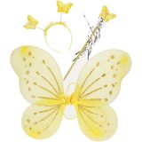 Verkleed set vlinder - vleugels/diadeem/toverstokje - geel - kinderen - Carnavalskleding/accessoires - Verkleedattributen