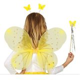 Verkleed set vlinder - vleugels/diadeem/toverstokje - geel - kinderen - Carnavalskleding/accessoires - Verkleedattributen