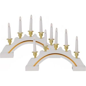 Kaarsenbruggen - 2x stuks - LED verlichting - wit/goud - 37 cm - kerstverlichting figuur