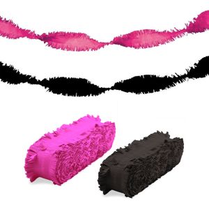 Feest versiering combi set slingers zwart/roze 24 meter crepe papier - Feestslingers