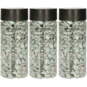 Kleine decoratie/hobby stenen groen grijs - 3x potjes - 750 gram - Aquarium en vazen vulling
