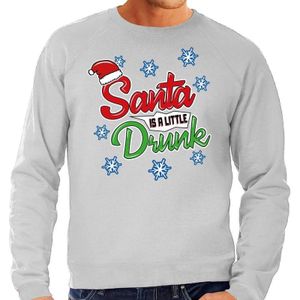 Grijze foute kersttrui / sweater Santa is a little drunk voor heren - kerst truien