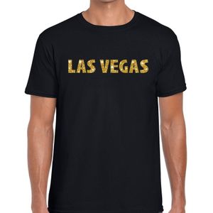 Las Vegas gouden glitter tekst t-shirt zwart heren - Feestshirts