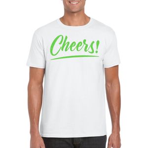Verkleed T-shirt voor heren - cheers - wit - groene glitter - carnaval/themafeest - Feestshirts