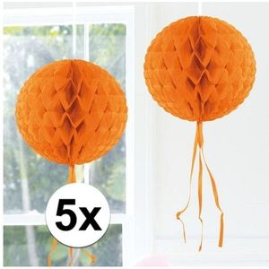 5x Oranje feestversiering decoratie bol 30 - Hangdecoratie