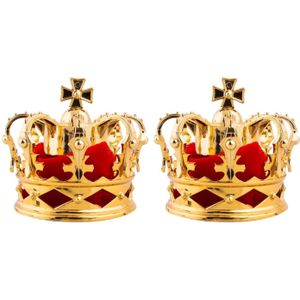 Funny Fashion 2x stuks mini konings kroontje goud 8 cm op clip - Verkleedhoofddeksels