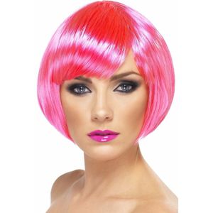 Neon roze korte dames pruik boblijn - Verkleedpruiken