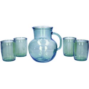 Kunststof sangria set blauw met schenkkan en 4 glazen