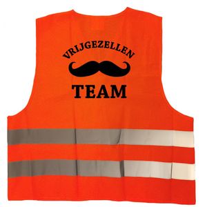 1x Vrijgezellen team / vrijgezellenfeest hesje oranje met reflecterende strepen voor heren - Bedrukte veiligheidshesjes