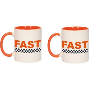 4x stuks fast met finish vlag mok / beker oranje wit 300 ml - feest mokken