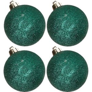 4x stuks kunststof glitter kerstballen petrol groen 10 cm  - Kerstbal