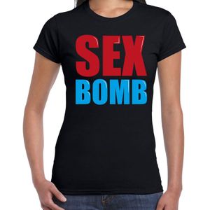 Sex bomb fun tekst t-shirt zwart dames - Feestshirts
