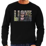 Tekst sweater I love chimpanzee monkeys met dieren foto van een chimpansee aap zwart voor heren - Sweaters