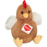 Hermann Teddy Pluche kip knuffel - 18 cm - multi kleur - met een kuiken van 10 cm - kippen familie - Vogel knuffels