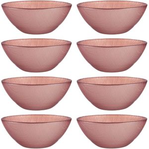 Vivalto Kommetjes/serveer schaaltjes/soepkommen - 8x - Murano - glas - D15 x H6 cm - roze - Stapelbaar