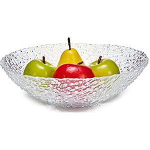 Grote fruitschaal van bewerkt glas rond 31 x 8.5 cm