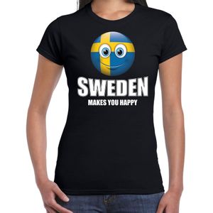 Sweden makes you happy landen t-shirt Zweden zwart voor dames met emoticon - Feestshirts