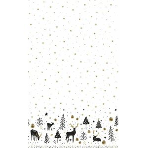 Kerst tafellaken/tafelkleed - 138 x 220 cm - papier - wit met rendieren - rechthoekig - Tafellakens