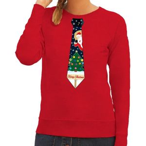 Foute kersttrui stropdas met kerst print rood voor dames - kerst truien