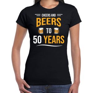 Cheers and beers 50 jaar verjaardag cadeau t-shirt zwart voor dames - Feestshirts