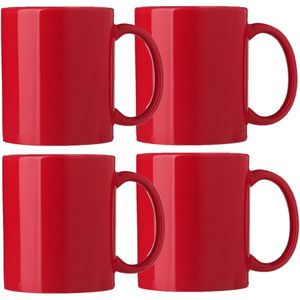 Koffie mokken/bekers Nantes - 4x - keramiek - met oor - rood - 300 ml - Bekers