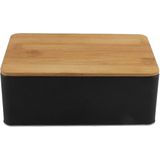 Koektrommel Ventura - zwart met bamboe deksel - 1700 ml - 19 x 13 x 7 cm - metaal - Koekblik