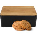 Koektrommel Ventura - zwart met bamboe deksel - 1700 ml - 19 x 13 x 7 cm - metaal - Koekblik