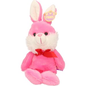 Paashaas/haas/konijn knuffel dier - zachte pluche - roze - cadeau - 32 cm - met strikje - Knuffel bosdieren