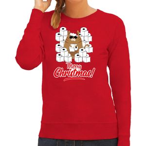 Foute Kerstsweater / outfit met hamsterende kat Merry Christmas rood voor dames - kerst truien