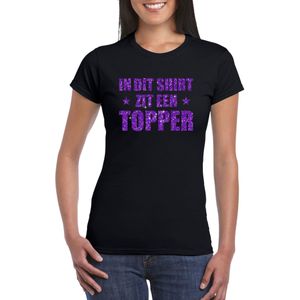 In dit shirt zit een Topper in paarse glitters t-shirt dames zwart - Feestshirts