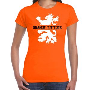 Oranje Koningsdag t-shirt -  oranje tietjes - dames - Feestshirts