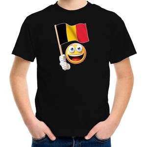 Belgie supporter / fan emoticon t-shirt zwart voor kinderen - Feestshirts