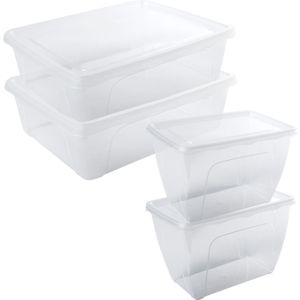 4x Voorraad/vershoudbakjes hoog/diep 1,5 en laag 2,5 liter transparant - Vershoudbakjes