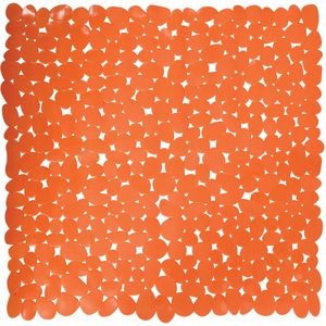 MSV Douche/bad anti-slip mat - badkamer - pvc - oranje - 54 x 54 cm - zuignappen - steentjes motief