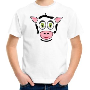 Dieren verkleed t-shirt voor kinderen - koe gezicht - carnavalskleding - wit - Feestshirts