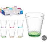 Waterglazen/drinkglazen Colorama - 12x - transparant kleurenmix - 375 ml - 10 cm - Drinkglazen