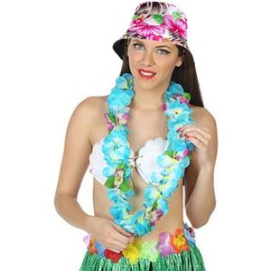 Carnaval verkleed set - Tropische Hawaii party - bucket hoedje - met bloemenslinger - volwassenen - Verkleedhoofddeksels