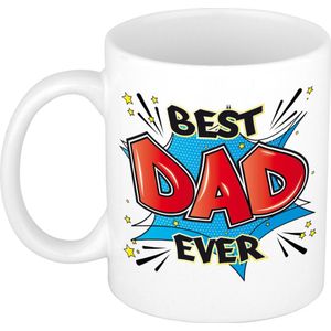 Vaderdag cadeau koffiemok - best dad ever - blauw - 300 ml - keramiek - mok met tekst - feest mokken