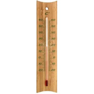 Binnen/buiten thermometer bamboe 4,5 x 20 cm - Buitenthermometers