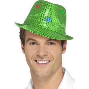 Groen glitter hoedje met LED verlichting - Verkleedhoofddeksels