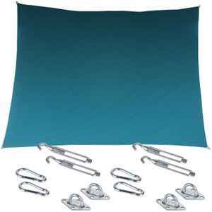 Premium kwaliteit schaduwdoek/zonnescherm Shae rechthoekig blauw 3 x 4 meter met ophanghaken - Schaduwdoeken