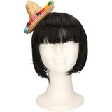 Mexicaanse mini Sombrero hoedje op diadeem - 2x - carnaval/verkleed accessoires - multi kleuren - st - Verkleedhoofddeksels
