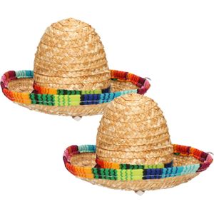 Mexicaanse mini Sombrero hoedje op diadeem - 2x - carnaval/verkleed accessoires - multi kleuren - st - Verkleedhoofddeksels