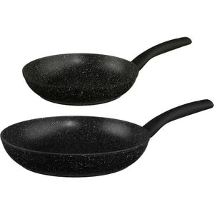Secret de Gourmet - Koekenpannen set 2x - Alle kookplaat/warmtebronnen - Zwart - Dia 24 en 28 cm